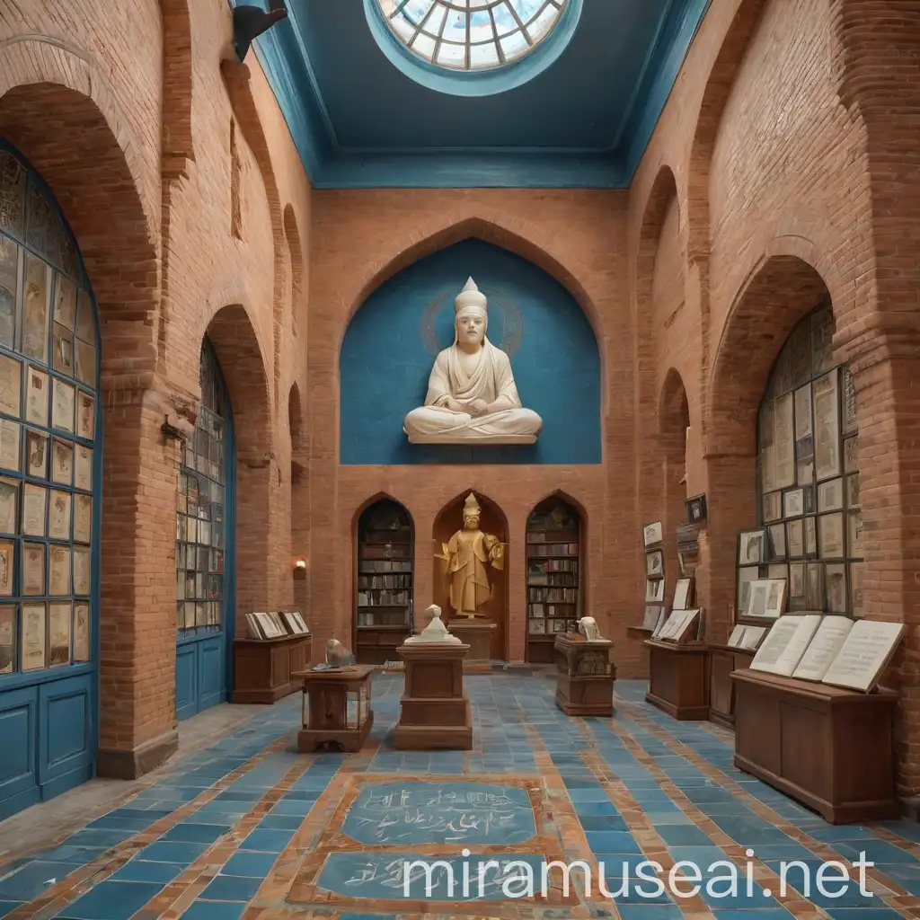 Modern Persian Architecture Art Show Interior Poetry Museum with Rumi Statue and Calligraphy