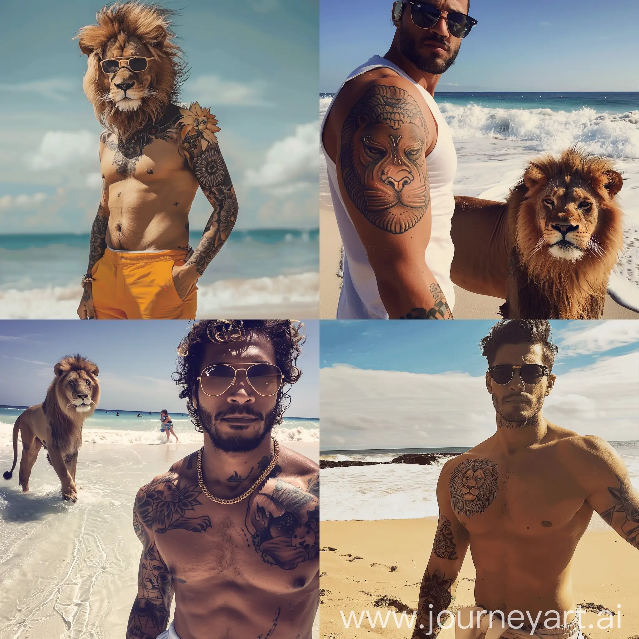 Man-Lion-with-Sunglasses-on-Beach-Under-Sunlight