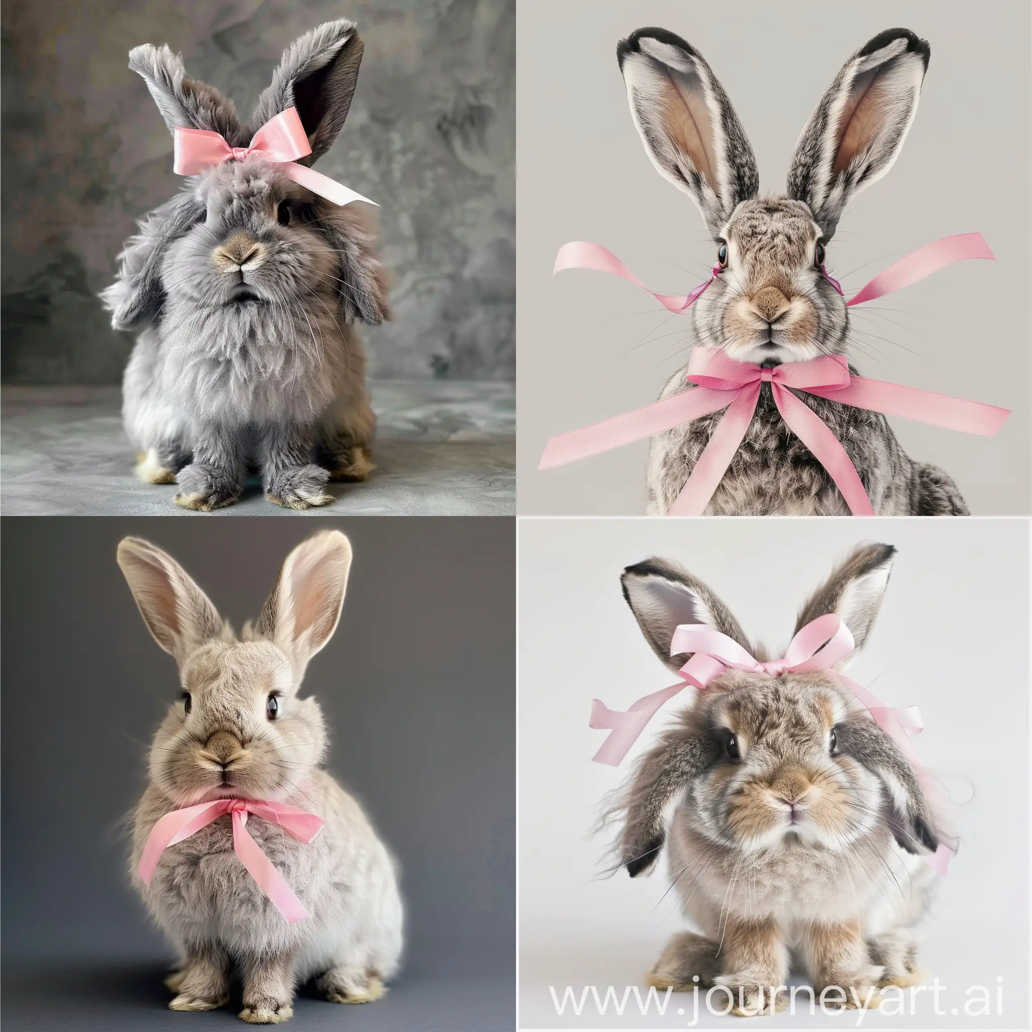 Adorable-Fluffy-Hare-with-Pink-Ribbon-Cute-Animal-Portrait