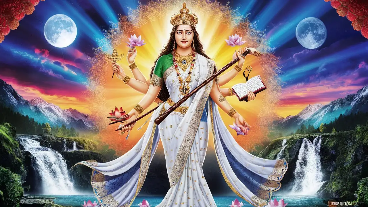 Divine Symphony Goddess Saraswati in Majestic Grandeur