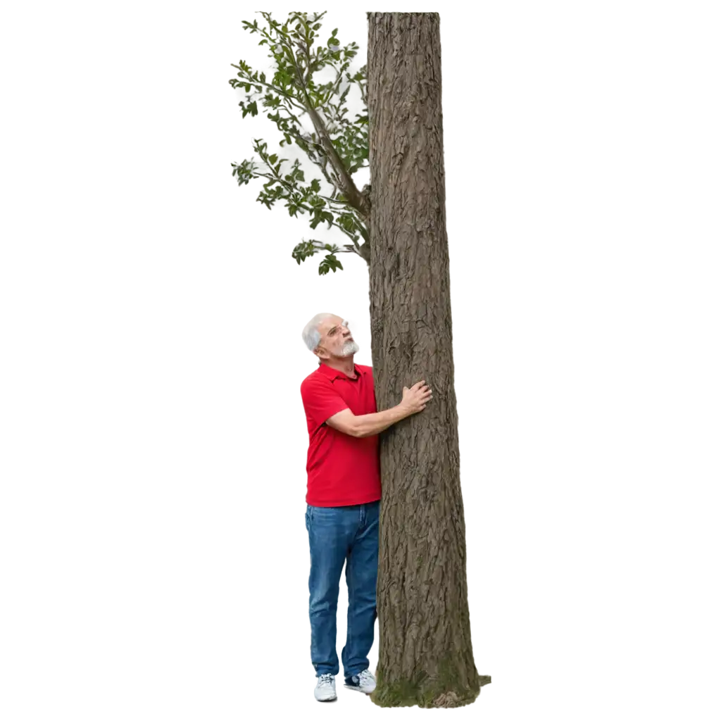 oldman hugging big tree