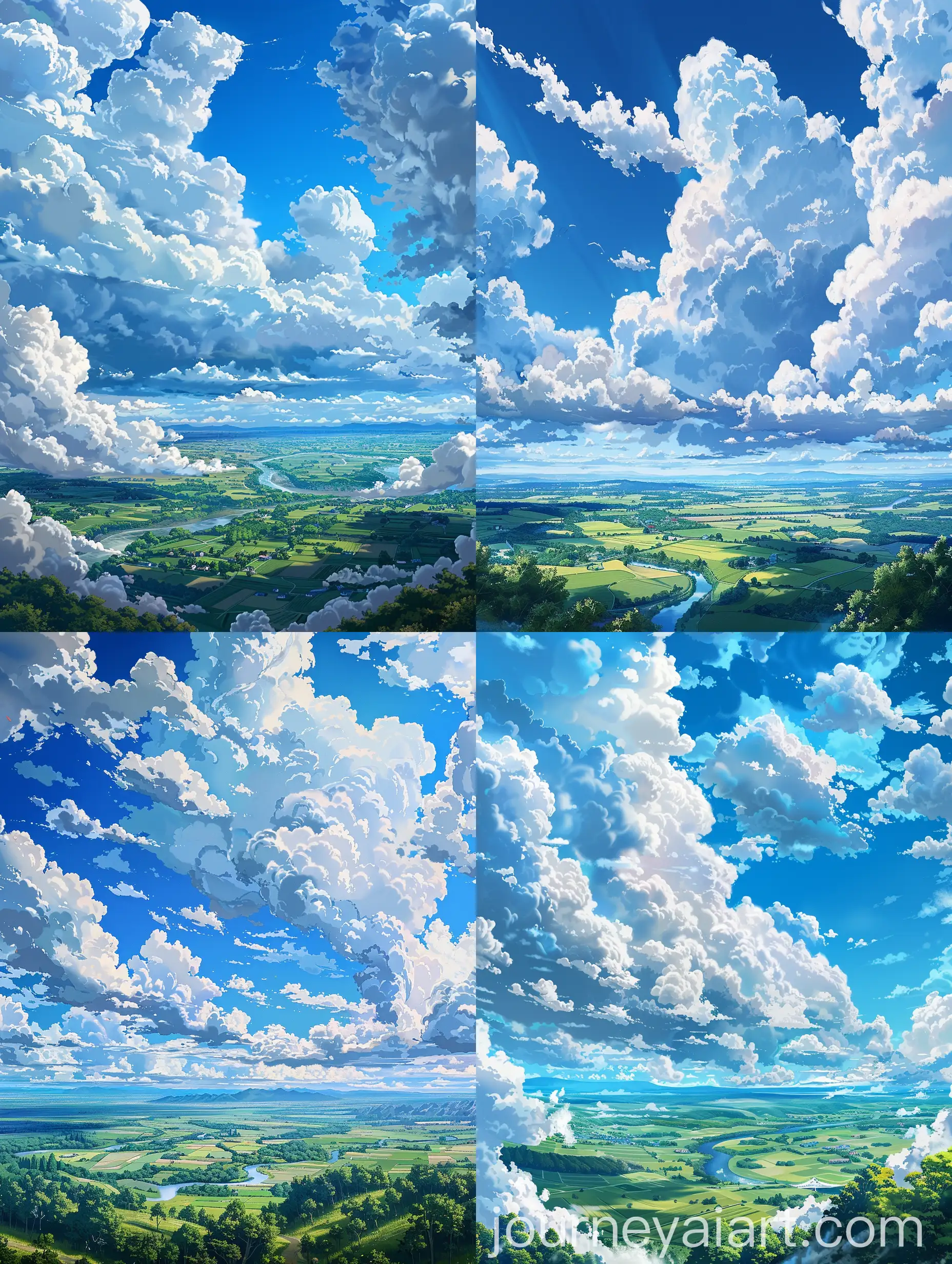 Mesmerizing-Anime-Landscape-Tranquil-Countryside-with-Fluffy-Clouds