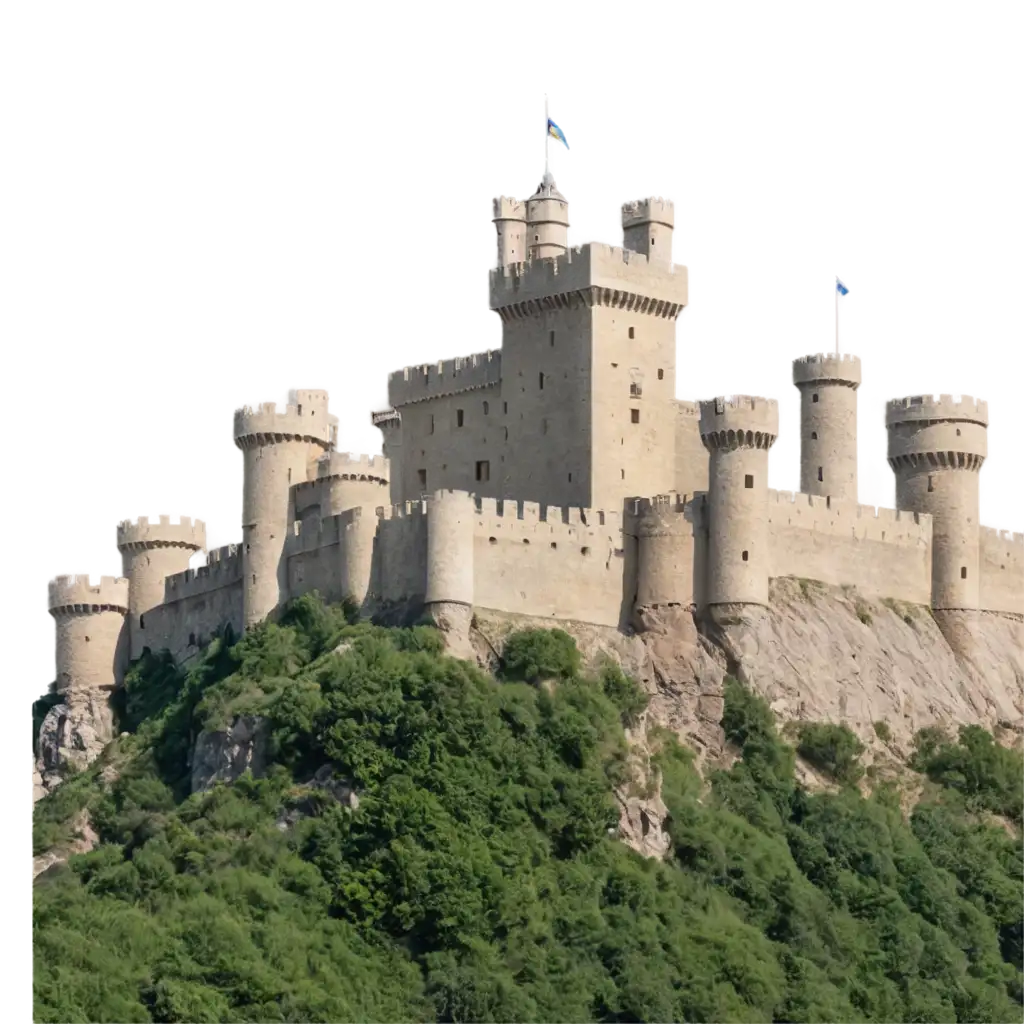 Impressive-Medieval-Castle-Atop-a-Fortified-City-Enhancing-Online-Presence-with-a-HighQuality-PNG-Image