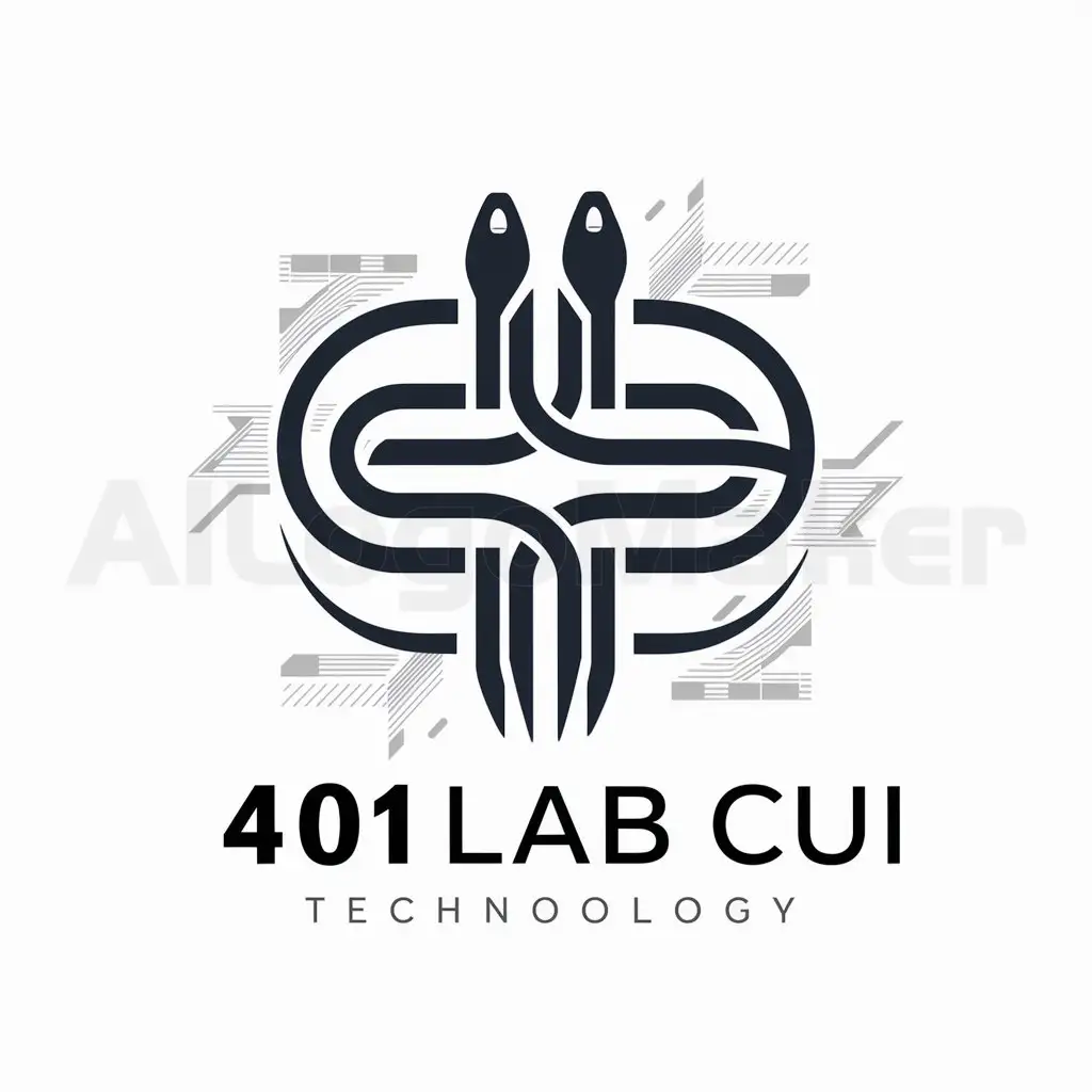 a logo design,with the text "401Lab CUI", main symbol:Combining medical double snakes and artificial intelligence elements to generate a logo,Moderate,be used in Technology industry,clear background