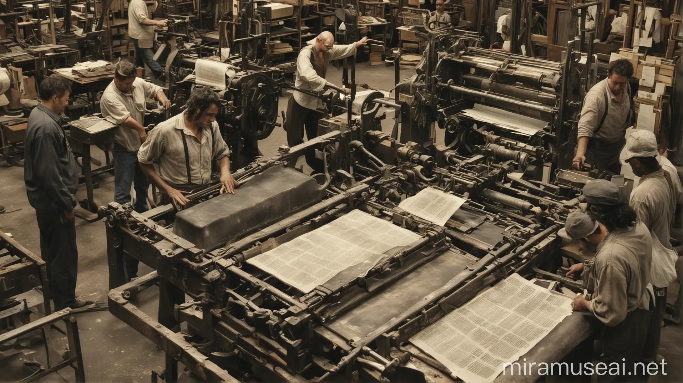 Busy Workers in a Printing Press