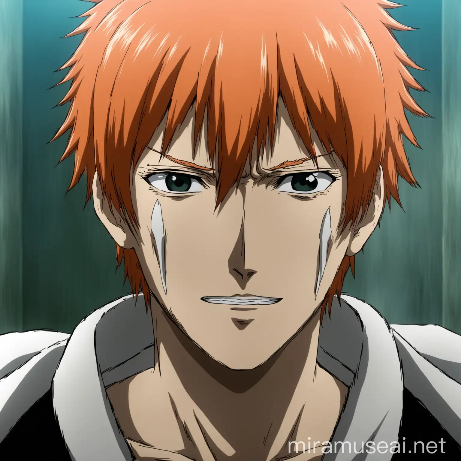 Image of Ichigo's face, from the anime Bleach, frontal image, facing the camera