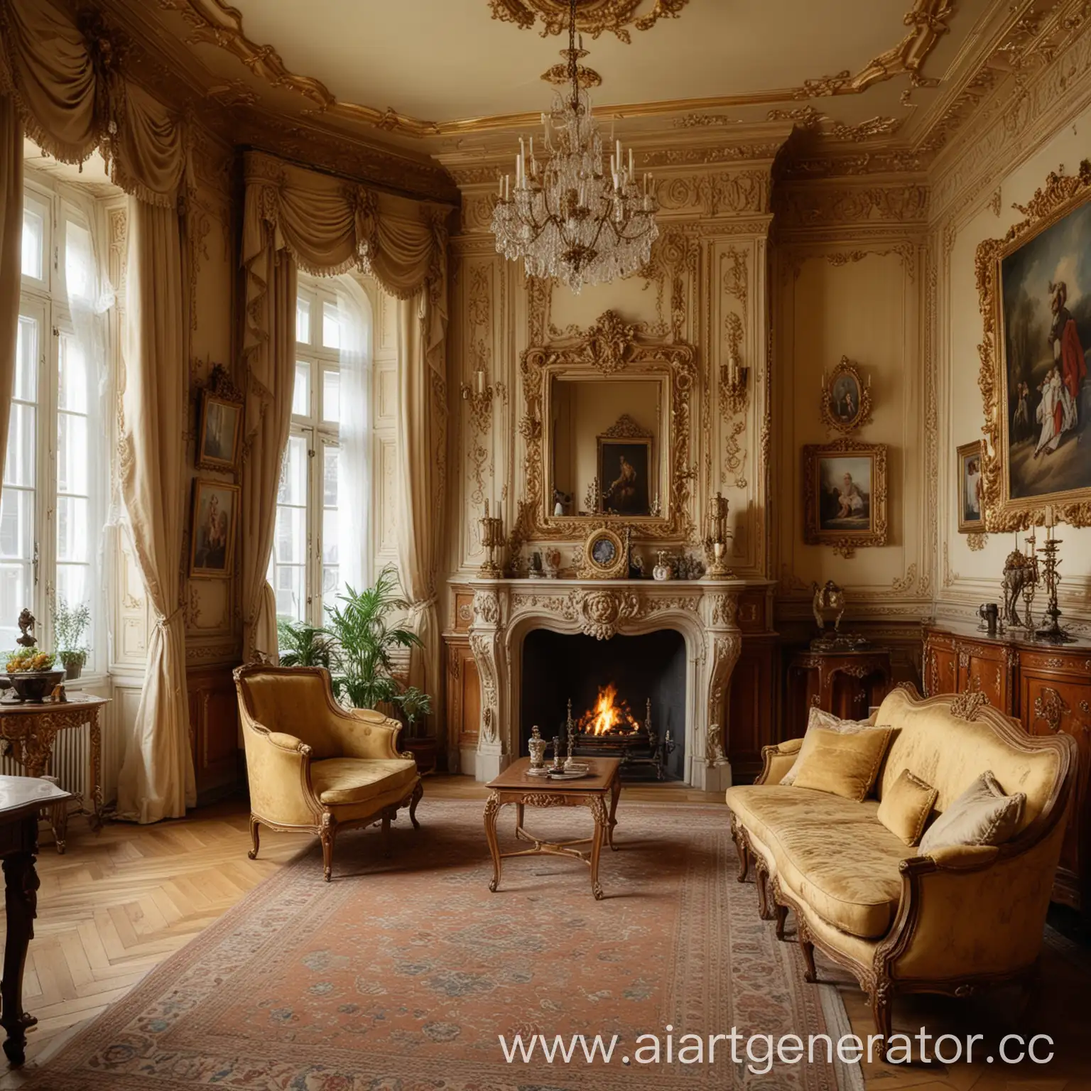 Opulent-19th-Century-Petersburg-Apartment-with-Ornate-Decor-and-Gold-Trunk