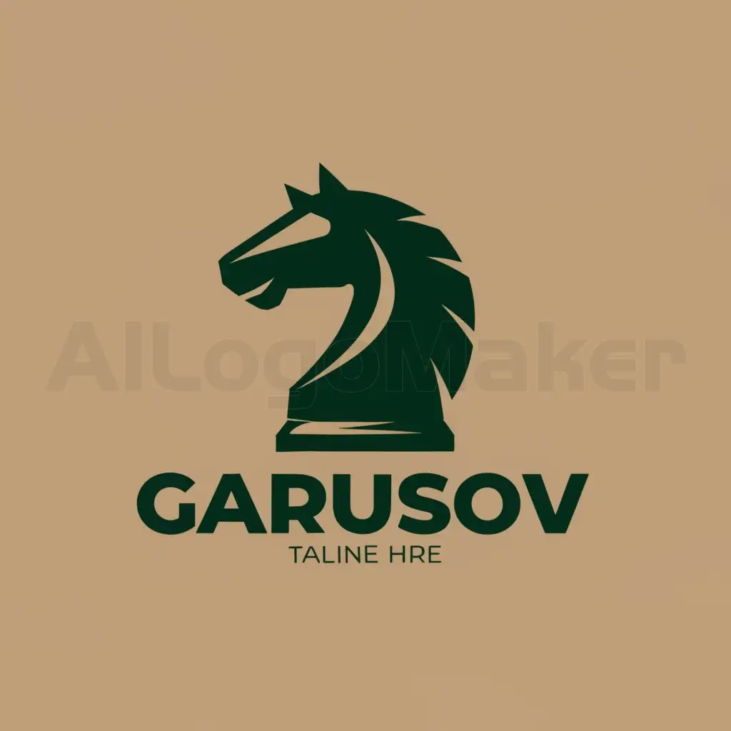 a logo design,with the text "GARUSOV", main symbol:Chess piece of a horse (green color), underneath it the inscription "GARUSOV" (green color), on a beige background,Minimalistic,be used in Finance industry,clear background