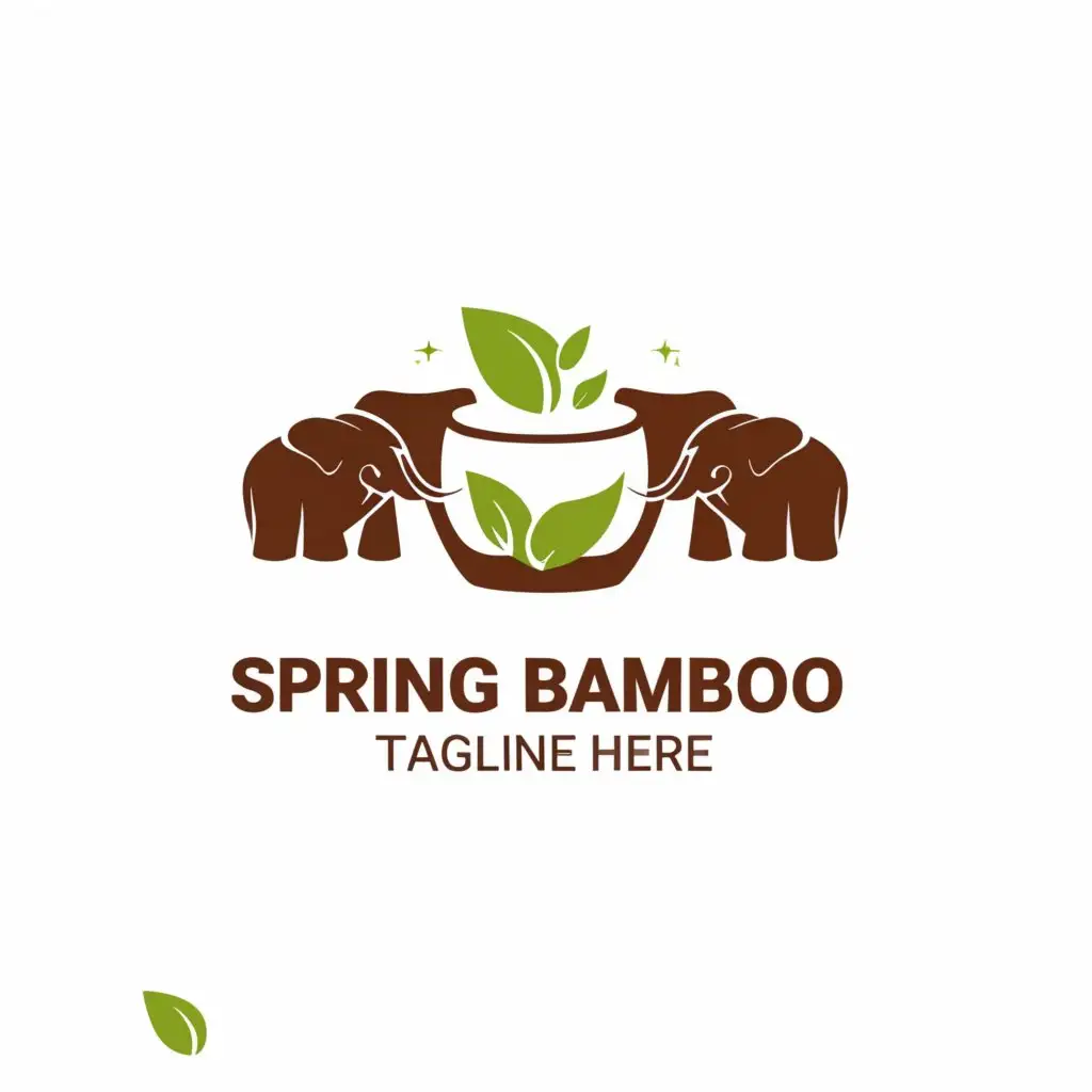 a logo design,with the text "Spring bamboo", main symbol:Milk Tea and Elephants,Minimalistic,be used in Entertainment industry,clear background