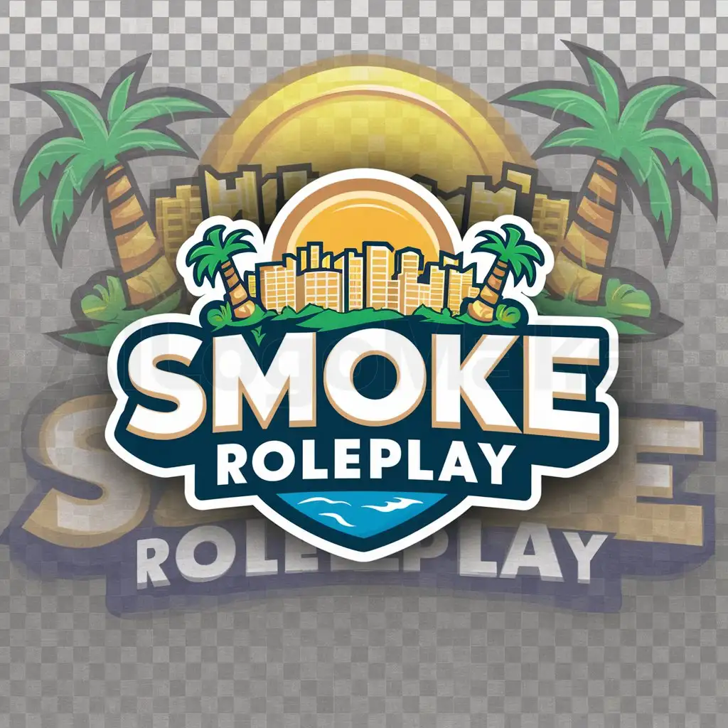a logo design,with the text "Smoke Roleplay", main symbol:The theme is tropical city island, It must write Smoke Roleplay on the logo and it must be animated with bright colors,Moderate,be used in Others industry,clear background