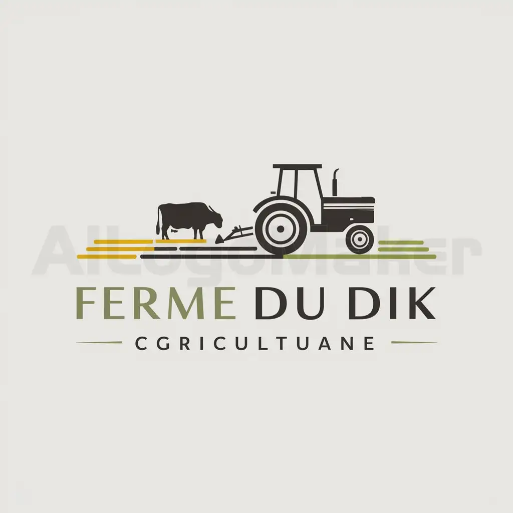 a logo design,with the text "Ferme du dik", main symbol:Tracteur et vache,Moderate,be used in Entreprise agricole industry,clear background