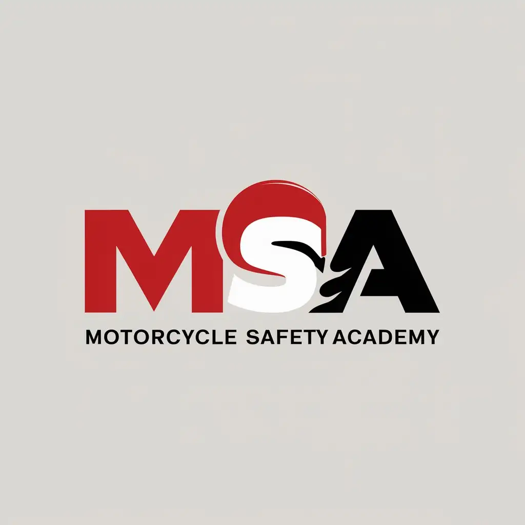 a logo design,with the text "MSA", main symbol:create the logo for the MSA (Motorcycle Safety Academy Inc.) . will have a knack for merging design aesthetics with emotional messaging. Key Project Details: - The color scheme should be - red, white, and black. - The design should reflect a blend of spontaneity and safe driving practices, conveying an adventurous yet safety-minded spirit. - The logo must be unique, compelling, and embody the MSA brand's essence. create something adventurous and safe together!,Minimalistic,be used in Motorcycle Safety Academy industry,clear background