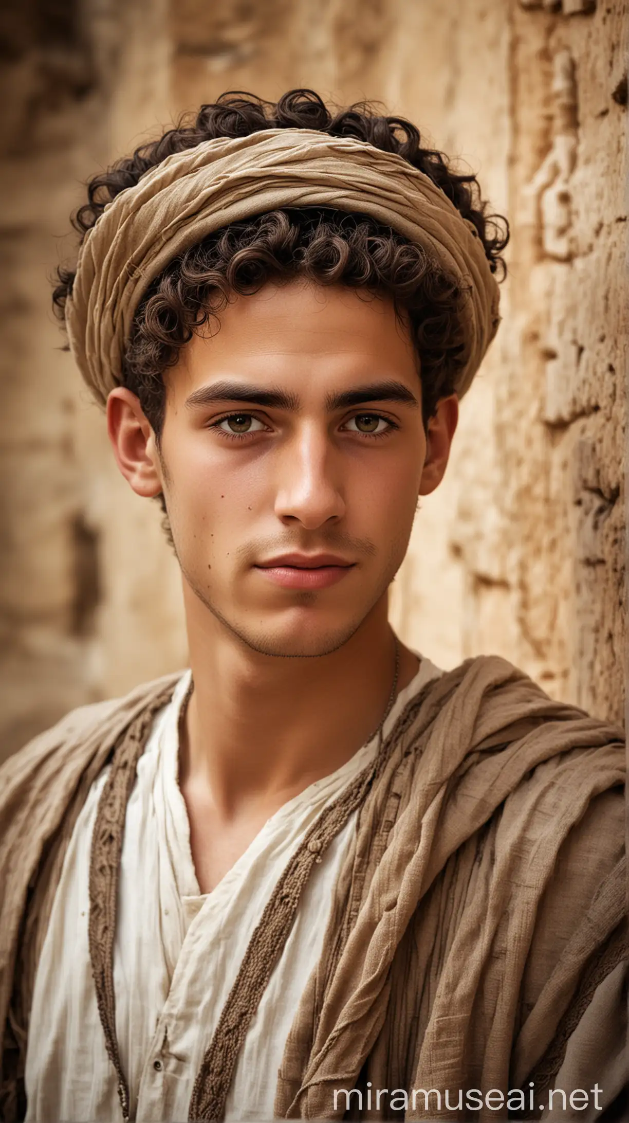 Young Jewish Man in Ancient World Standing by Temple Wall