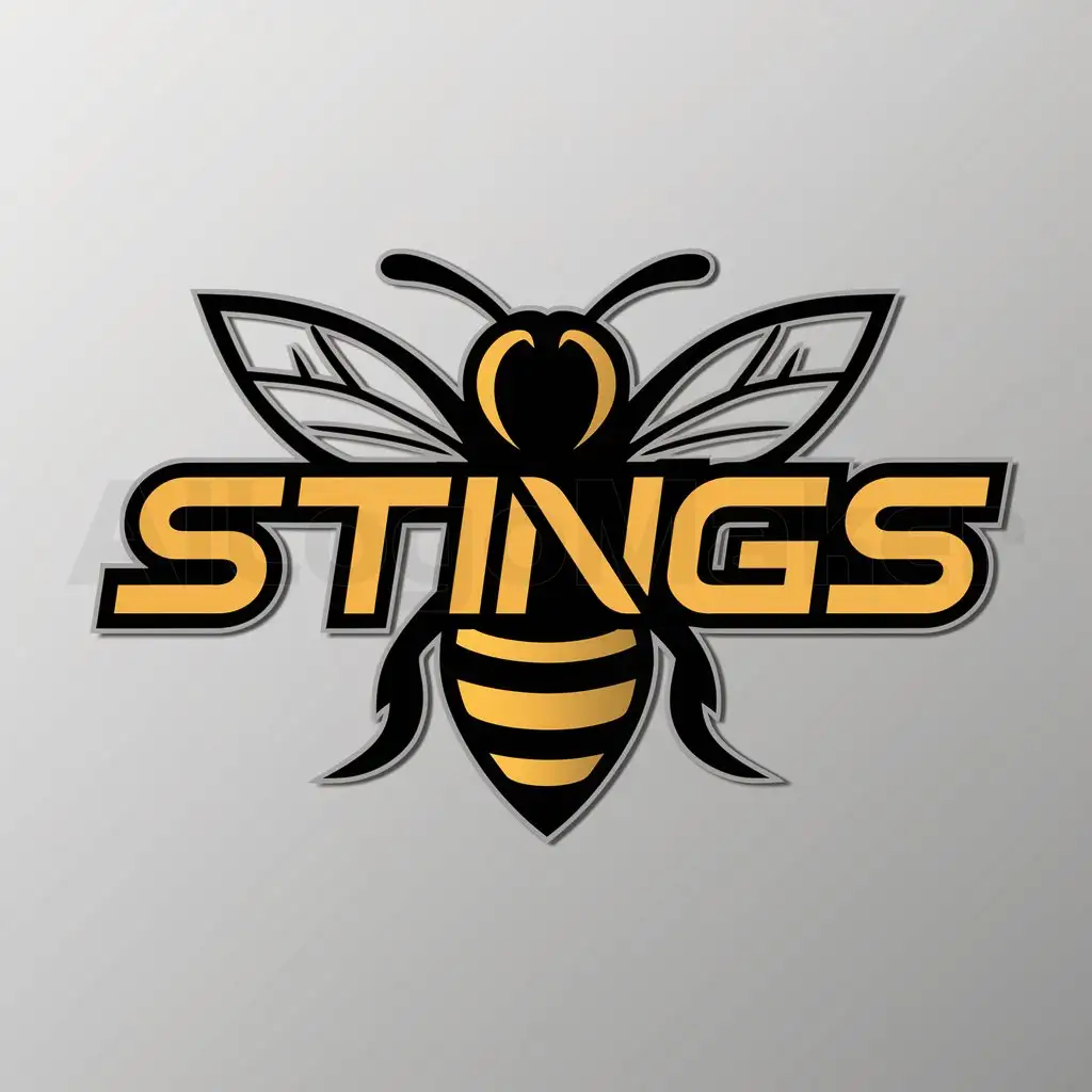 a logo design,with the text "STINGS", main symbol:bee,complex,be used in Sports Fitness industry,clear background