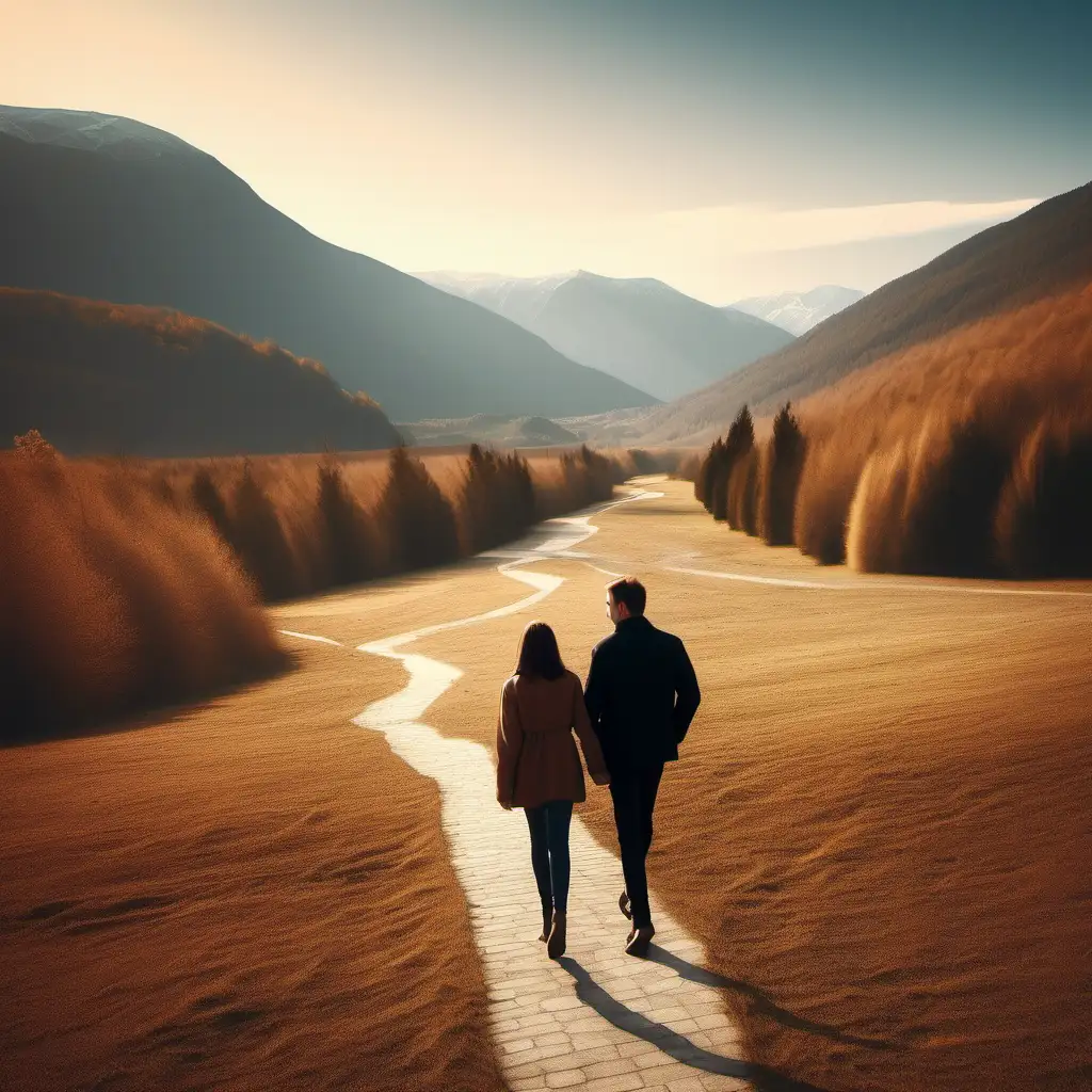 Romantic Couple Walking Amidst Breathtaking Landscape