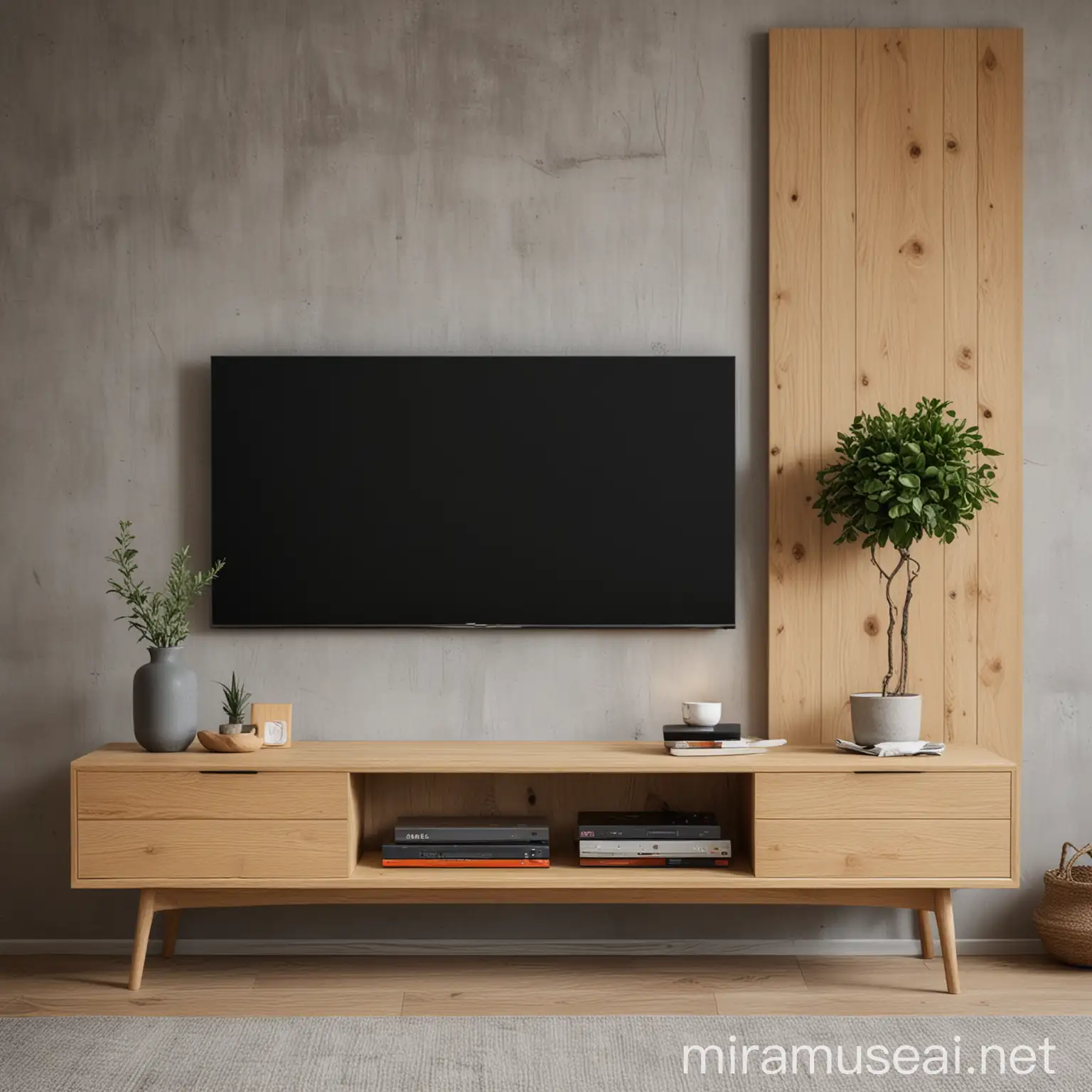 Minimalist Luxury TV Wall with Oak Board and LED Lights Scandinavian Decor