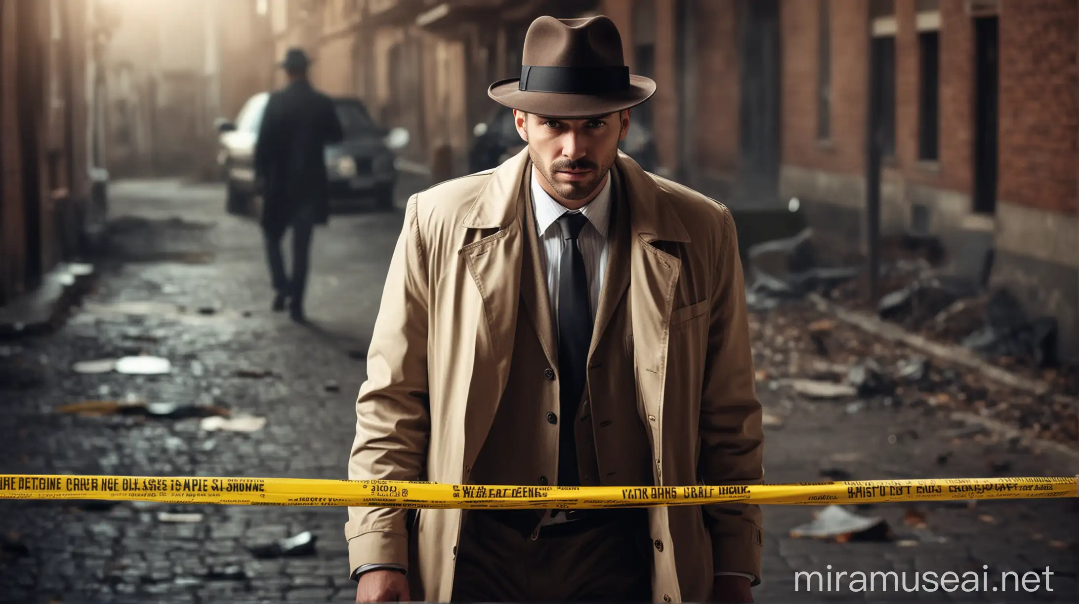 Detective Investigating Crime Scene with Magnifying Glass