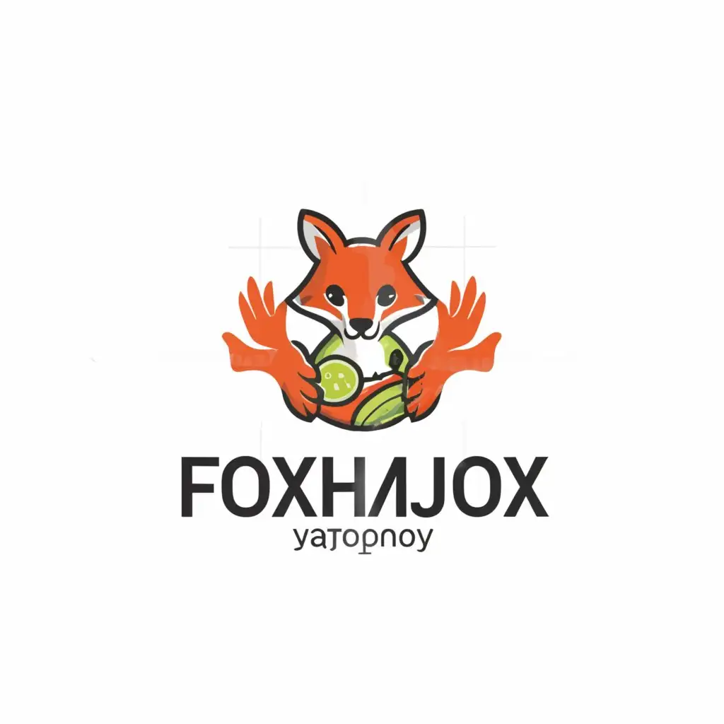 a logo design,with the text "ΜΠΑΚΟΥΡΙΑ", main symbol:A fox with a cucumber and two hands from below pleading.,Moderate,be used in Entertainment industry,clear background