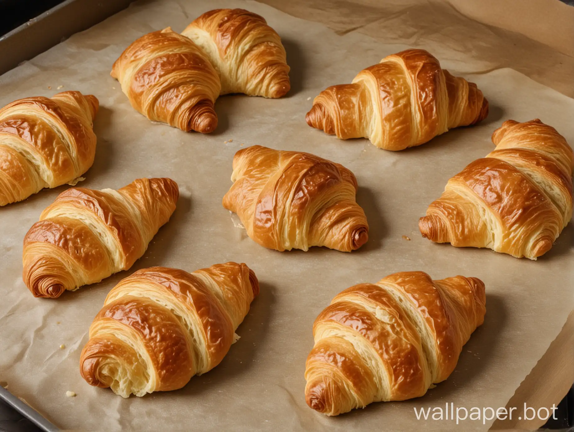 Fresh croissants are being baked.