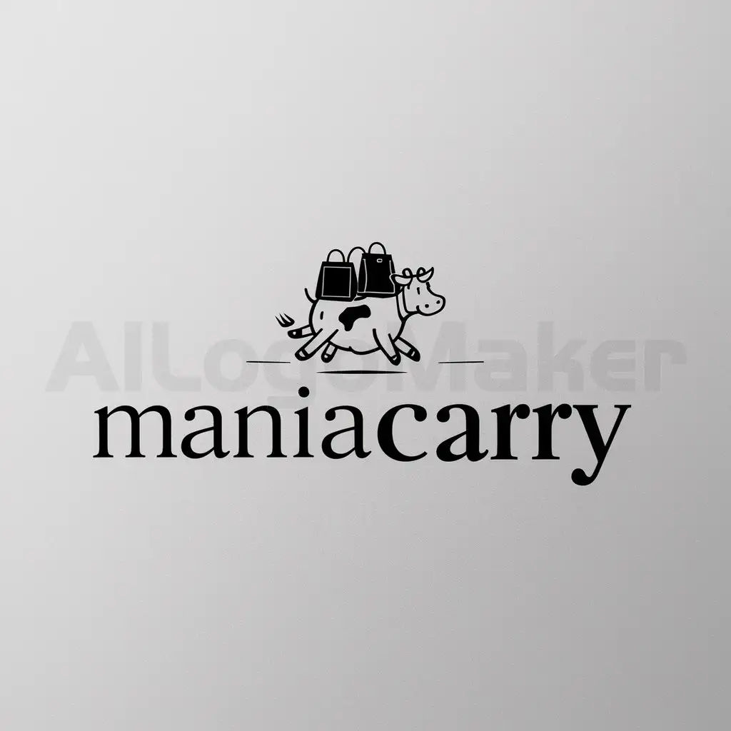a logo design,with the text "Maniacarry", main symbol:a cow is running carrying many bags,Minimalistic,be used in bag backpack industry,clear background