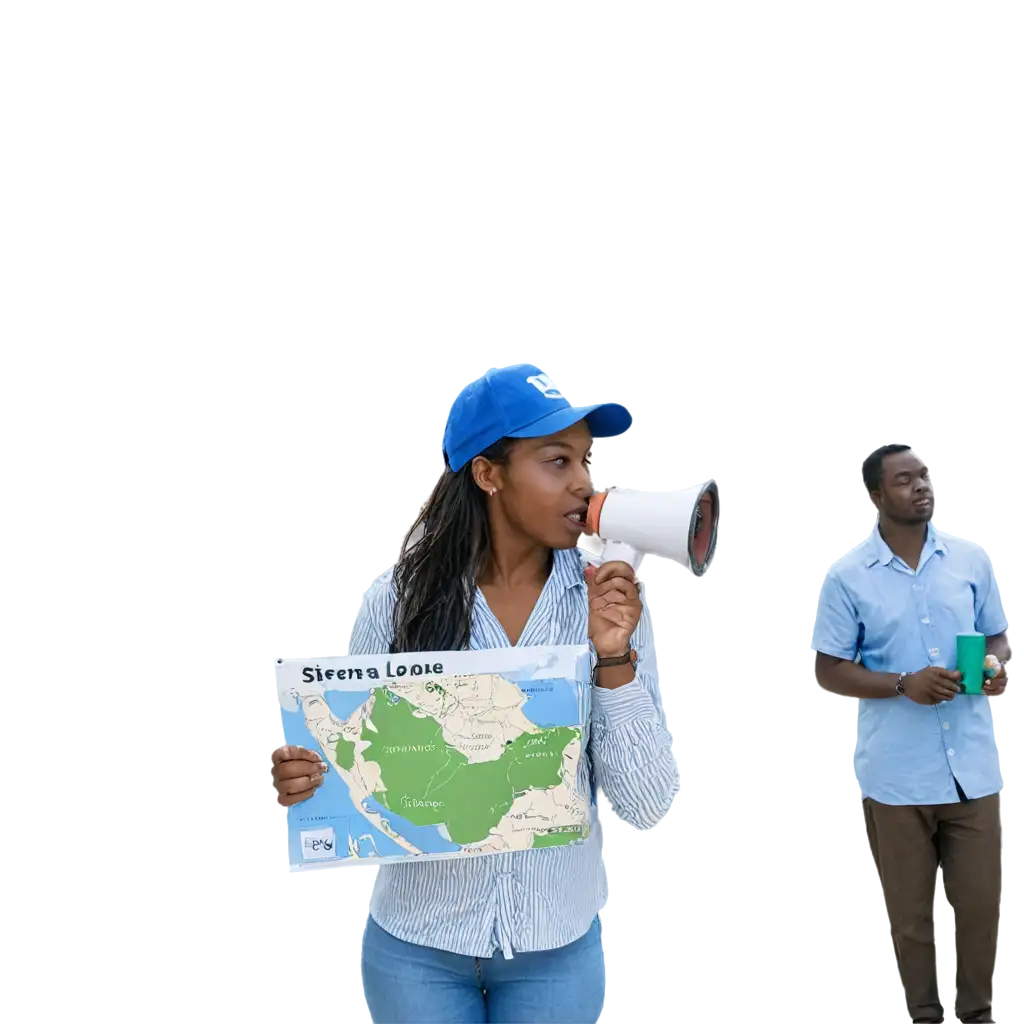 the map of sierra leone with people holding a megaphone