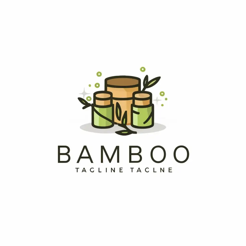 a logo design,with the text "Bamboo 
", main symbol:cosmetic jars,Moderate,be used in Beauty Spa industry,clear background