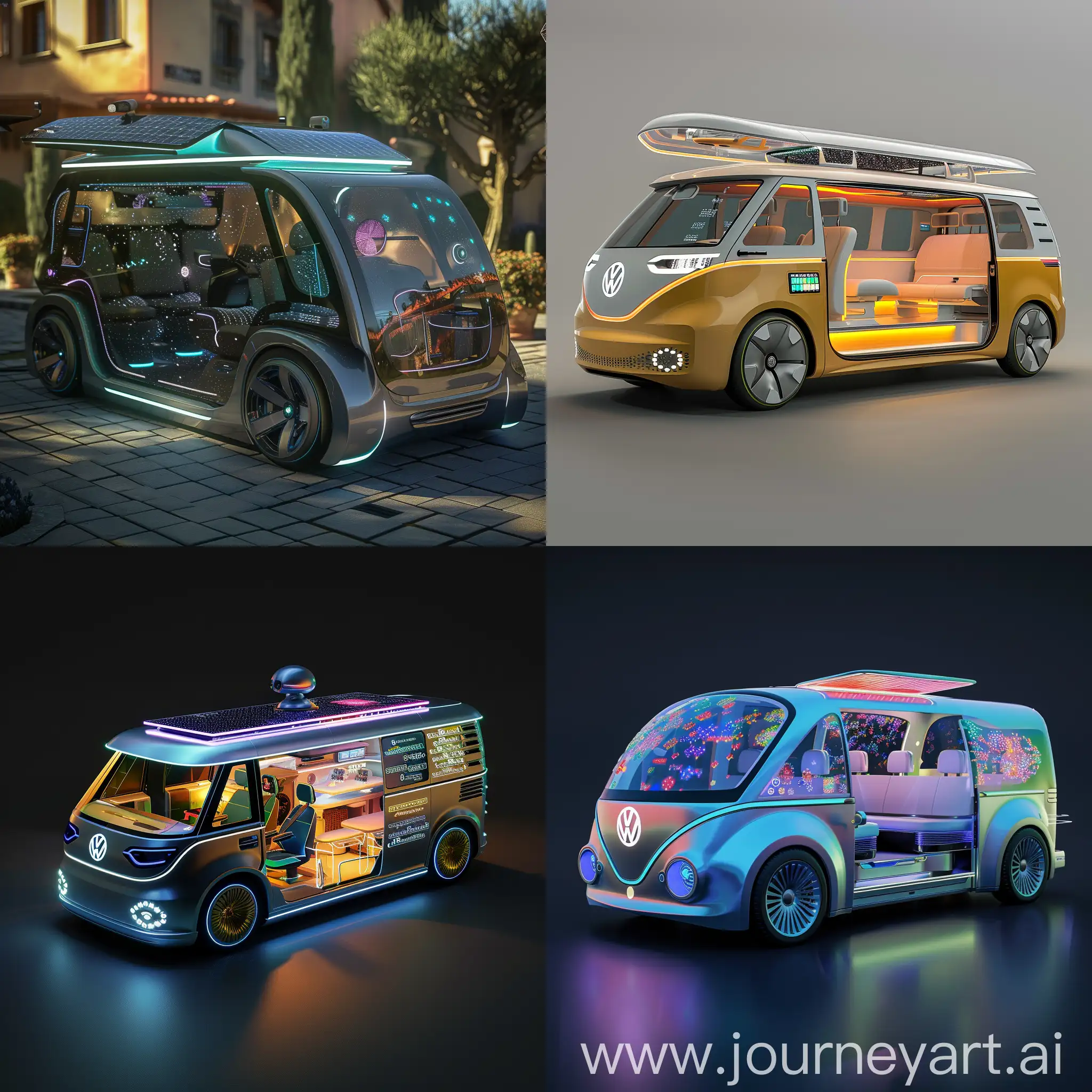 Futuristic microbus, in futuristic style, Autonomous Driving System, Augmented Reality Windshield, Biometric Authentication, Adaptive Interior Lighting, Smart Climate Control, Holographic Entertainment System, Wireless Charging Stations, Advanced Voice Assistant, Dynamic Seating Configuration, Integrated Health Monitoring, Integrated LED Lighting, Solar Panel Roof, 360-Degree Camera System, Active Aerodynamics, Vehicle-to-Everything (V2X) Communication, Self-Healing Body Panels, Active Grille Shutters, Dynamic Paint with Electroluminescent Pigments, Remote Vehicle Charging Induction Pad, Active Sound Management System, Carbon Fiber Reinforced Plastic (CFRP) Seating, Aluminum Interior Trim, Composite Flooring Materials, Thin-Film Transistor (TFT) Displays, Magnesium Alloy Structural Components, Polycarbonate Windows, Textile Composites for Upholstery, Foam Core Composite Panels, Thin Profile HVAC Components, Electronic Control Units (ECUs) Consolidation, Carbon Fiber Composite Body Panels, Aluminum Alloy Wheels, Integrated LED Lighting Systems, Advanced Lightweight Roof Rack, Carbon Fiber Side Mirrors, Composite Front Grille, Fiber-Reinforced Polymer Bumpers, Carbon Fiber Roof Spoiler, Thin-Film Solar Panels, Composite Aerodynamic Side Skirts, unreal engine 5 --stylize 1000