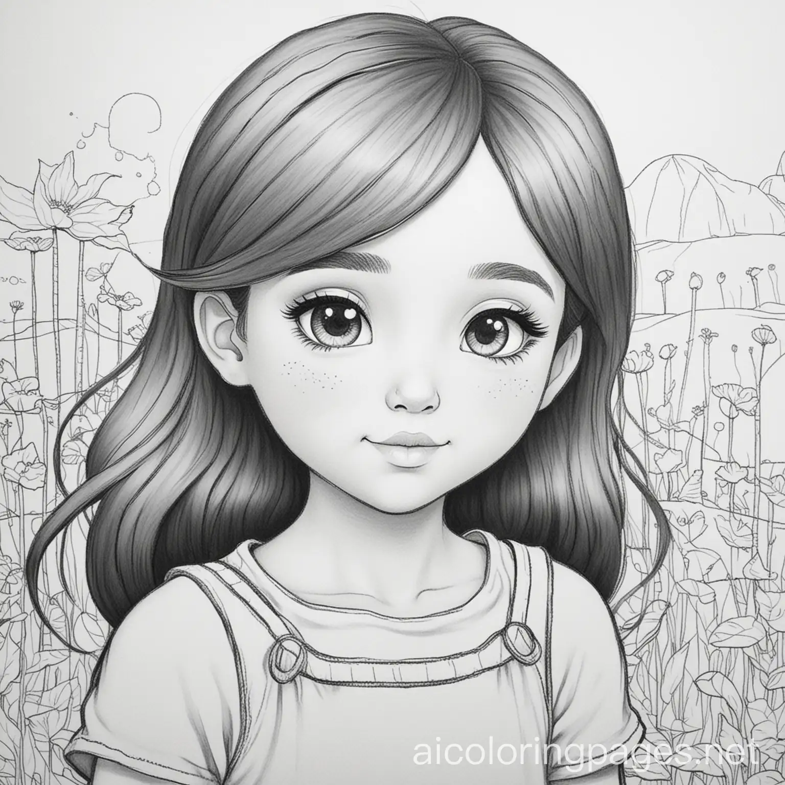 Magical-World-Coloring-Page-for-Kids-Human-Girl-in-Simple-Black-and-White-Line-Art