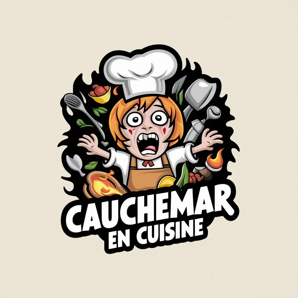 Nightmare in the Kitchen TV Show Logo Design Featuring Chef in Turmoil
