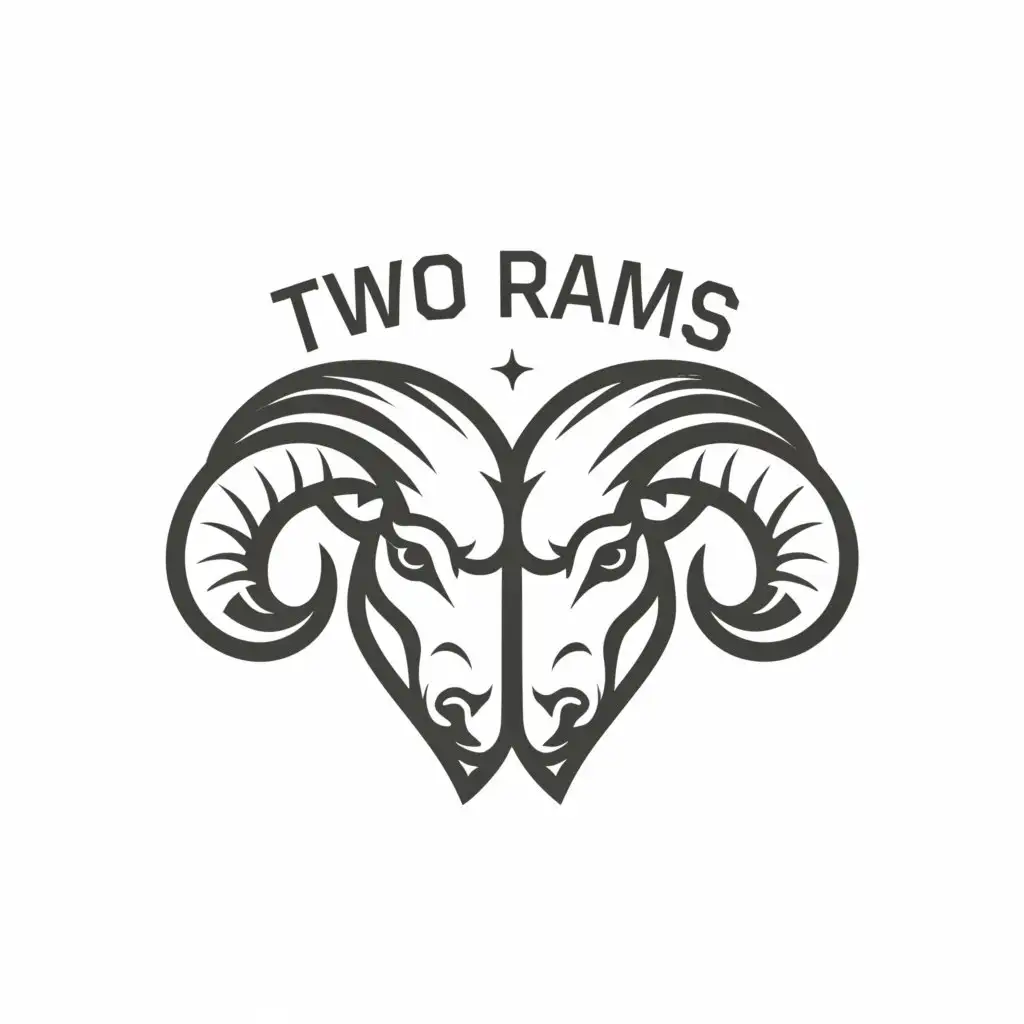 a logo design,with the text "TWO RAMS", main symbol:Two powerful rams,Moderate,be used in Automotive industry,clear background