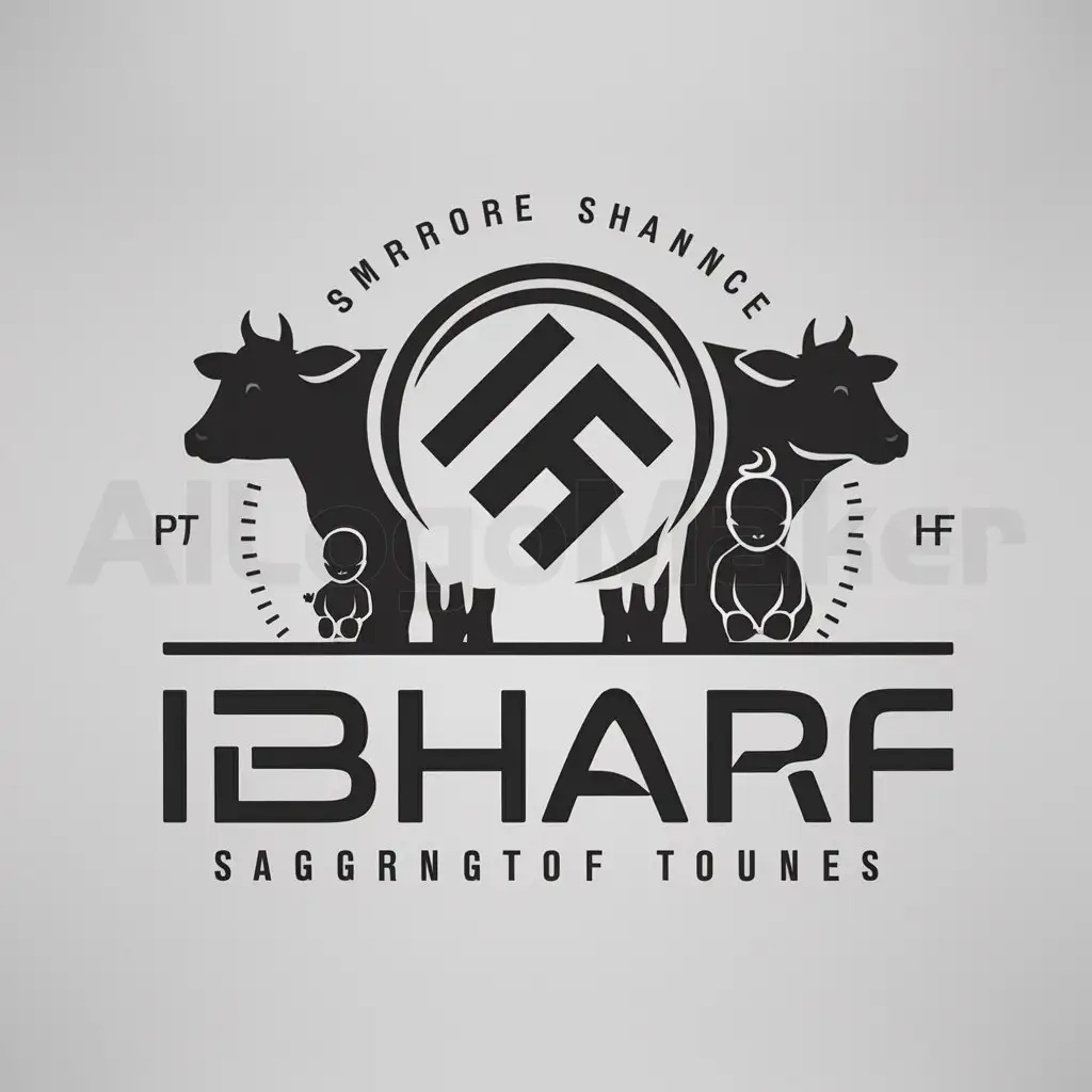 a logo design,with the text "IBHARF", main symbol:Cow, Baby and Swastik,Moderate,clear background