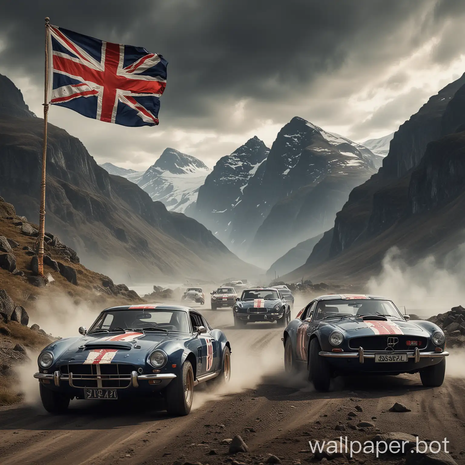 Nordic-Viking-Bodybuilders-and-Union-Jack-Drifting-Cars-in-Mountainous-Landscape