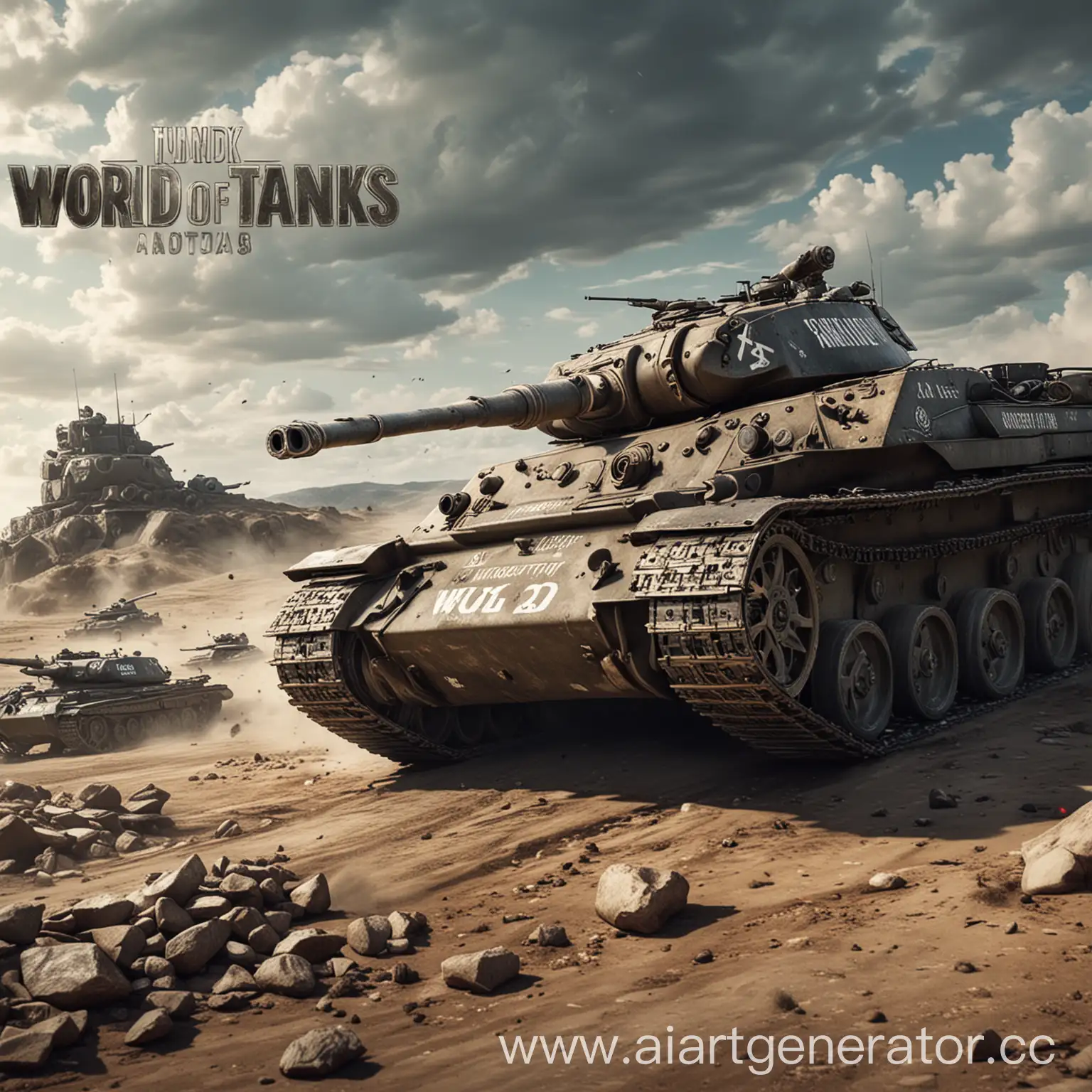 танковое сражение на переднем плане большой танк позади большая надпись "мир танков с нео" с разрешением в 3480 на 2160