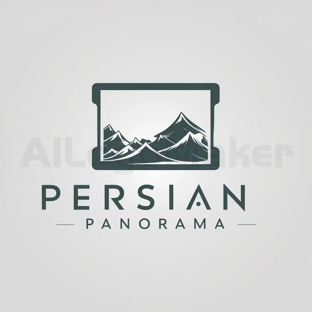 a logo design,with the text "Persian Panorama", main symbol:widescreen frame with mountains in background, text “Persian Panorama” has the same with like the widescreen frame,Moderate,be used in  Travel industry,clear background