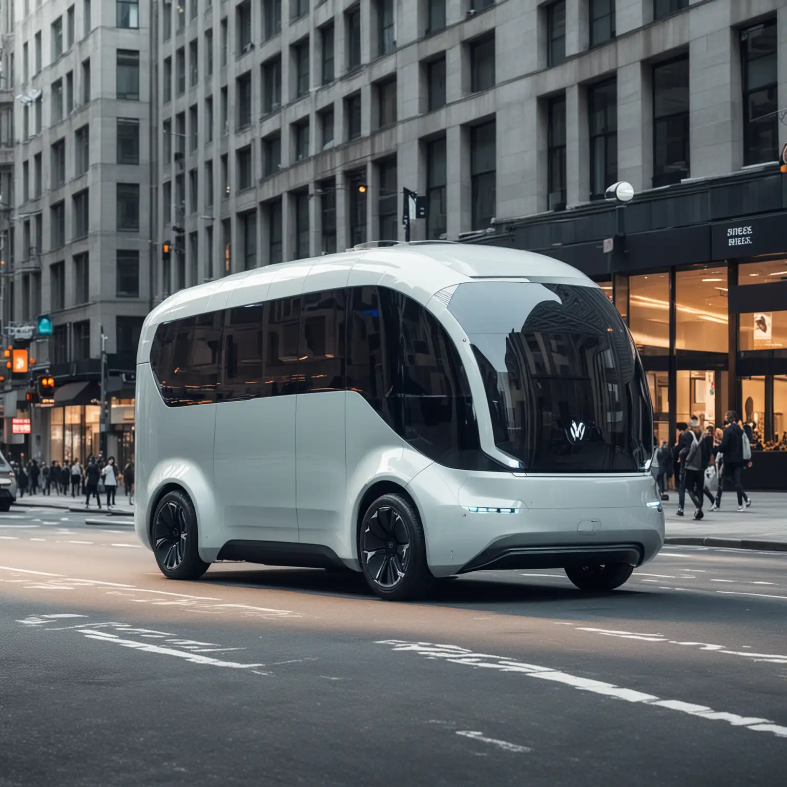 futuristic electric van on city street