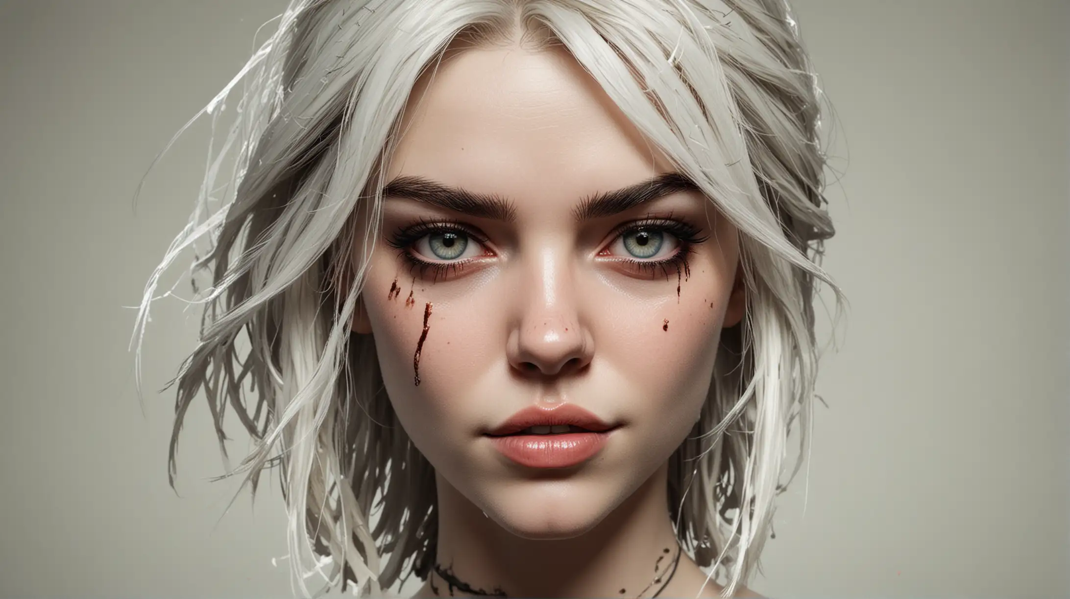 Anya Taylor-Joy as sexy Ciry from Witcher 3 game, in the style of Ralph Steadman, no background