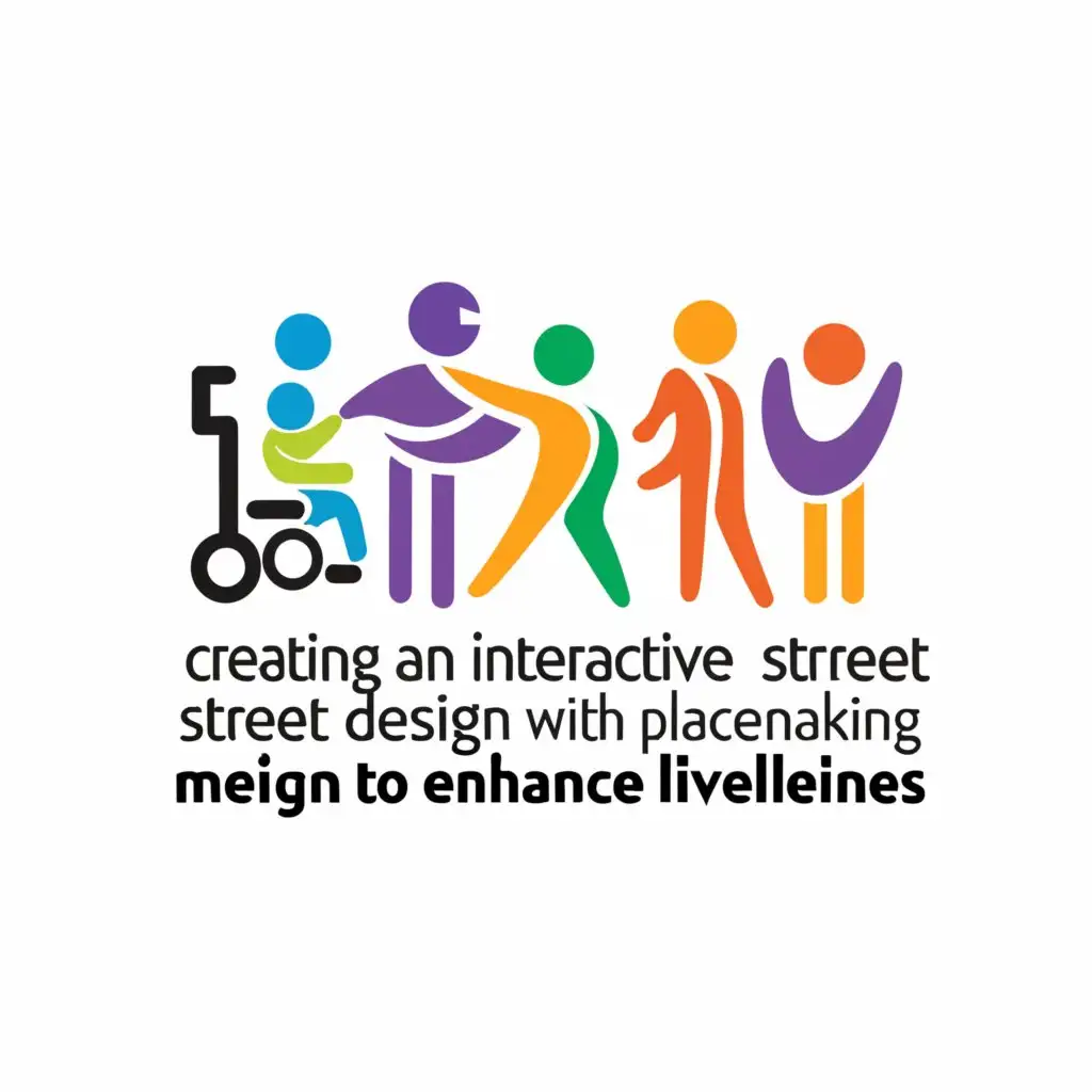 a logo design,with the text "Creating an interactive street design with placemaking to enhance liveliness", main symbol:all age people,disabled,Minimalistic,clear background