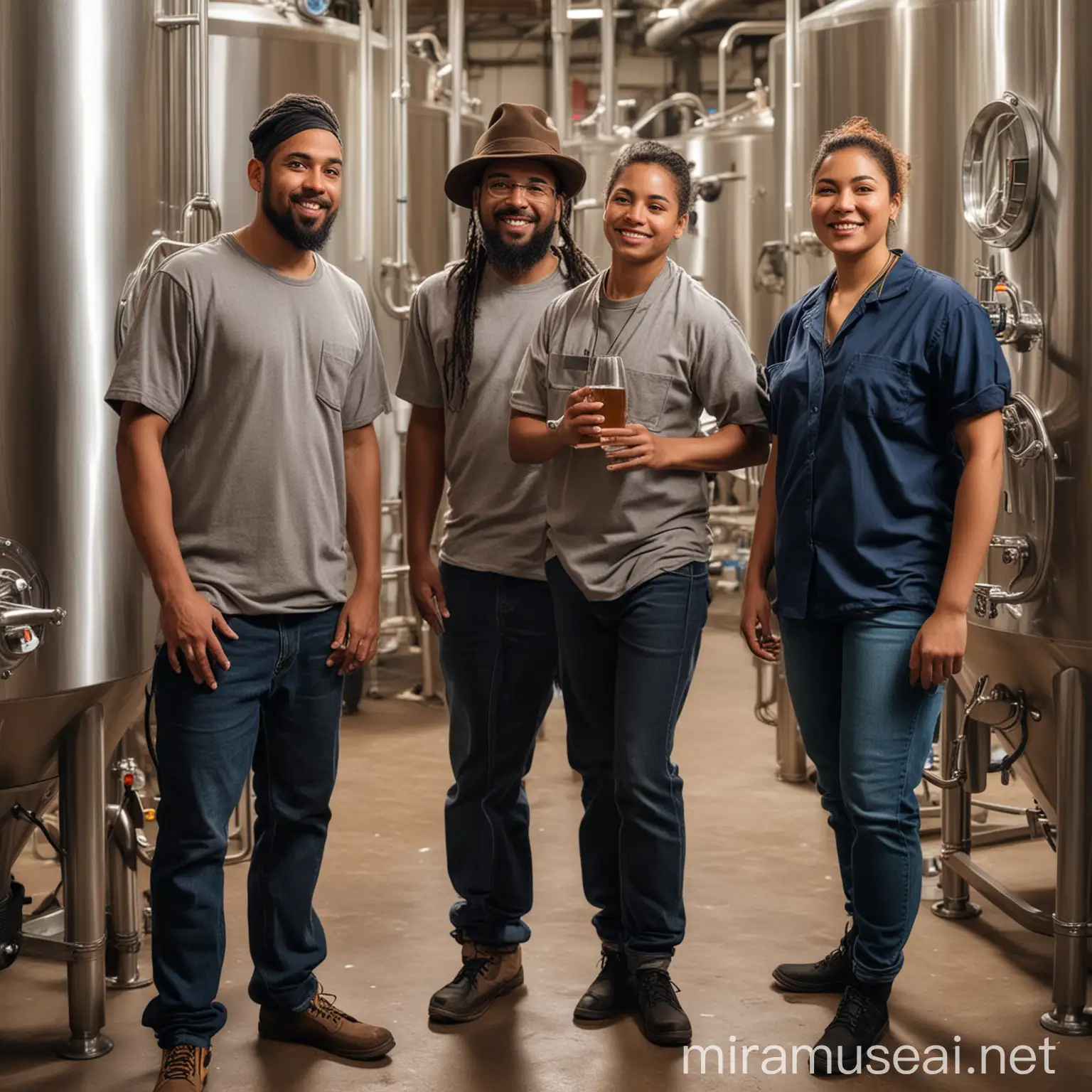 Diverse Brewers Crafting Beer in a Vibrant Brewery Atmosphere