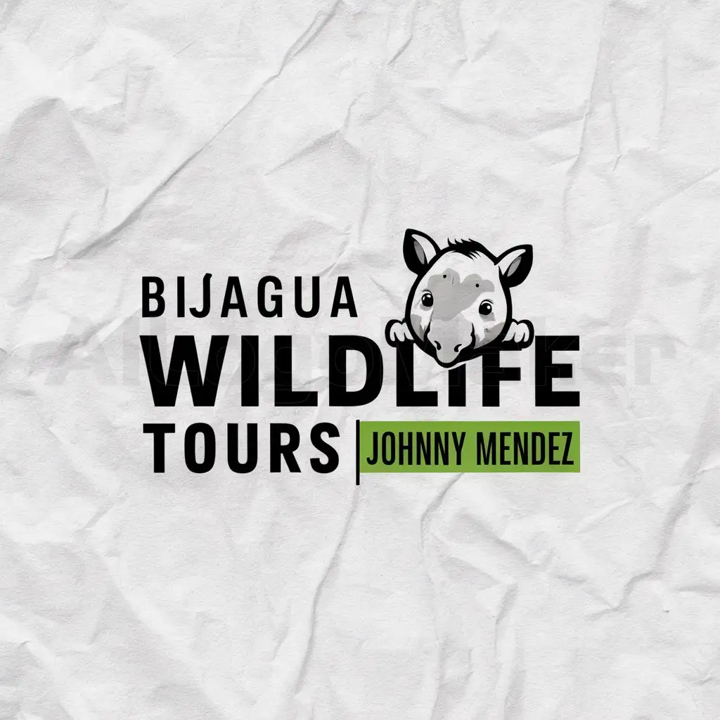 a logo design,with the text "Bijagua Wildlife Tours Johnny Mendez", main symbol:Baby Tapir,Minimalistic,clear background