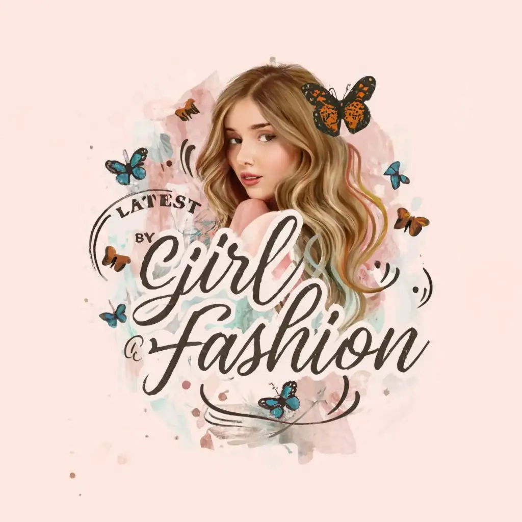 a logo design,with the text 'Latest girl fashion', main symbol:Oil painting of a girl hearts and butterflies around her,Moderate,be used in fashion and beauty industry,clear background