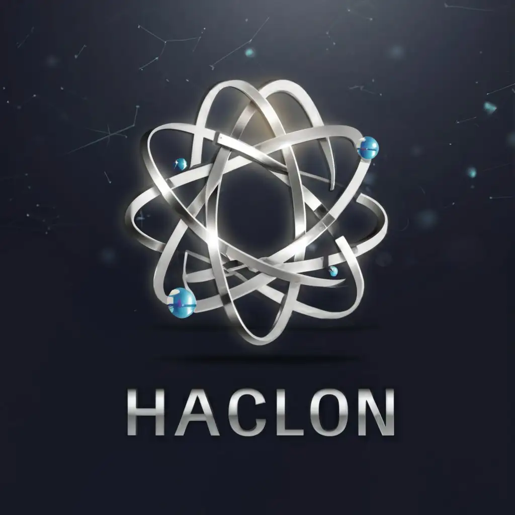 a logo design,with the text "Haclon", main symbol:Space and Science 3D design metal,complex,be used in Research industry,clear background