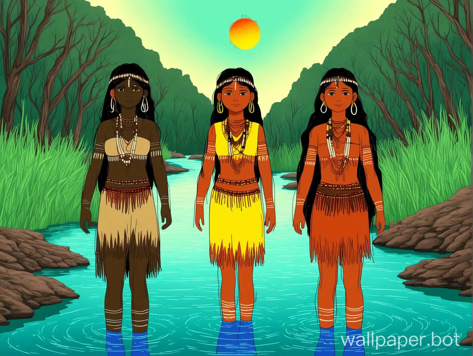 Aboriginal Girls 2d River Colors Bright Mystical Flat Colors 

