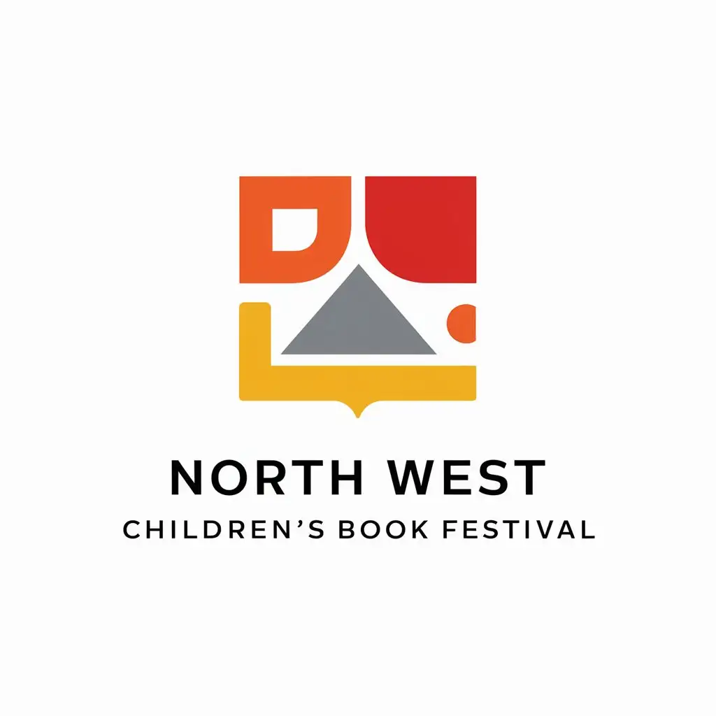 Create a minimalistic symbolic letter logo design for the "North West Children's Book Festival". colours; orange, red, grey, yellow. white background