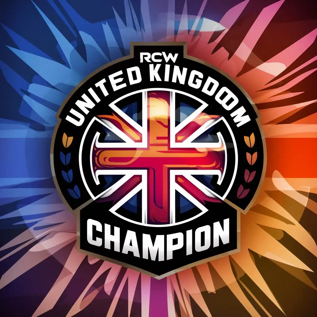 a logo design,with the text "RCW United Kingdom Champion", main symbol:anime UK Flag,complex,clear background