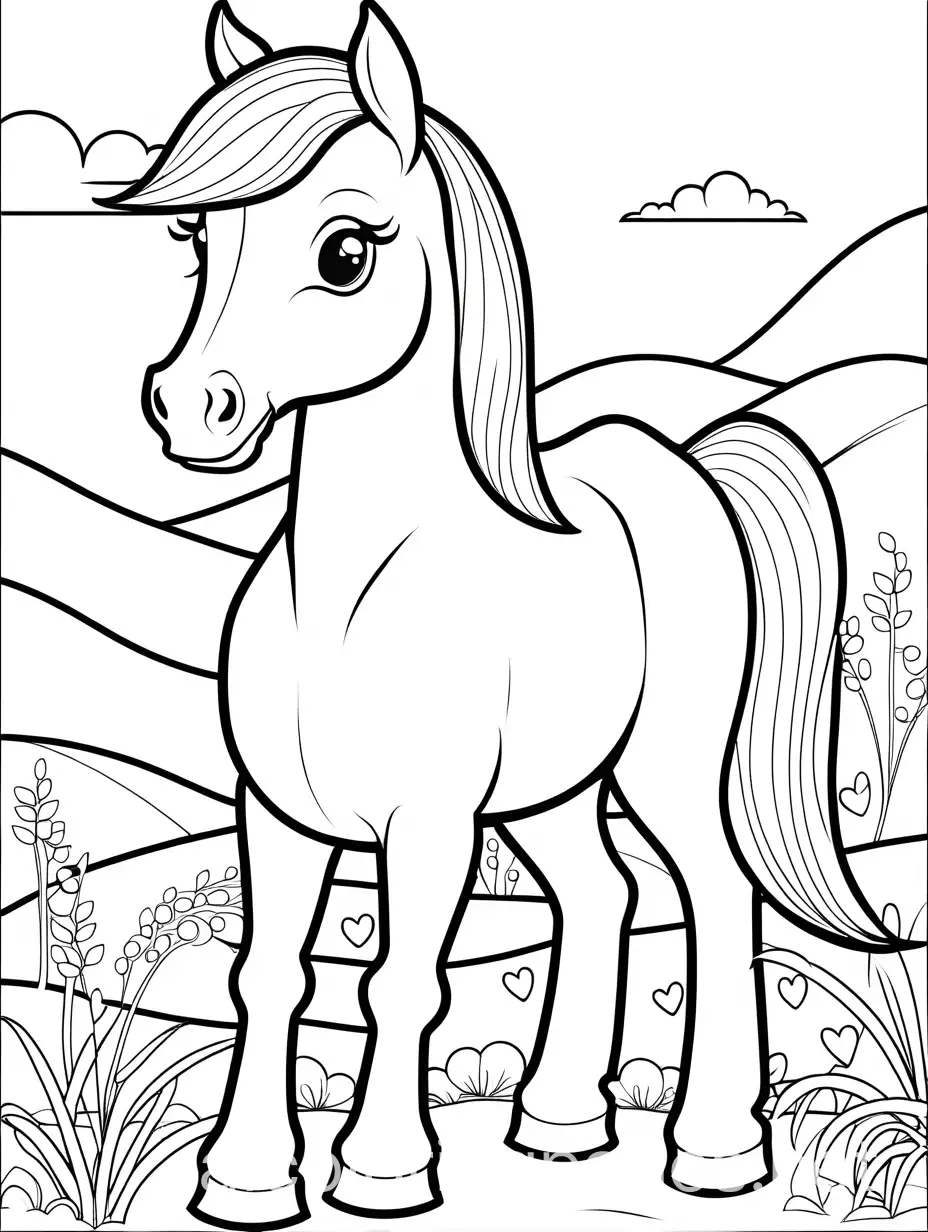 Cute-Horse-Coloring-Page-for-3-Age-Group-Black-and-White-Line-Art