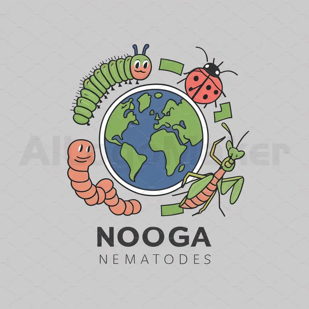 a logo design,with the text "Nooga Nematodes", main symbol:caterpillar, ladybug, worm, praying mantis and earth,Moderate,be used in pest control industry,clear background