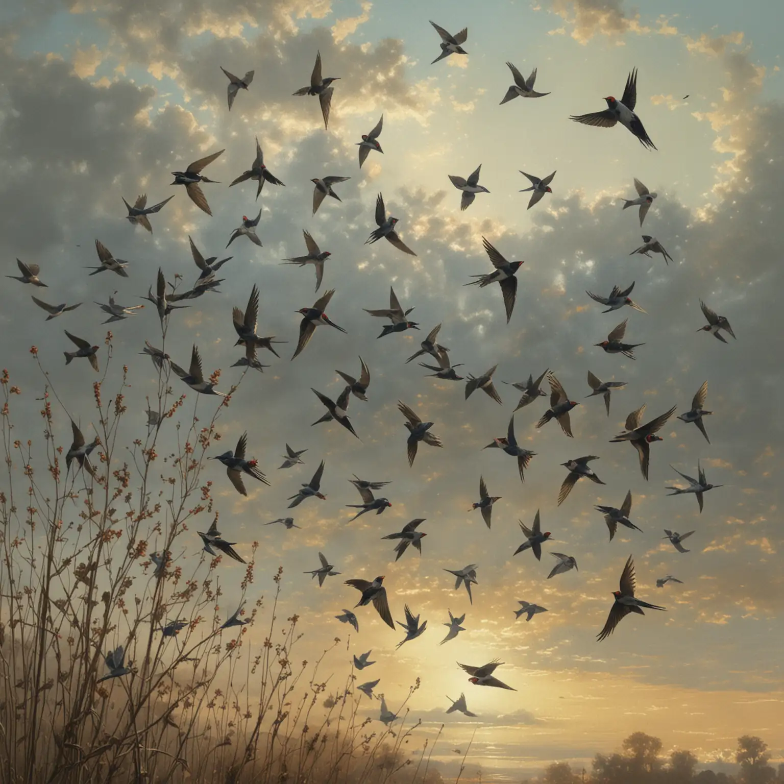 A flock of swallows