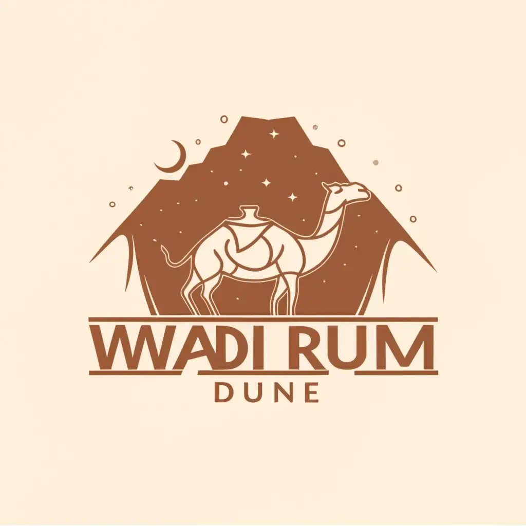 a logo design,with the text "Wadi Rum Dune", main symbol:sand dune camel,complex,be used in Travel industry,clear background