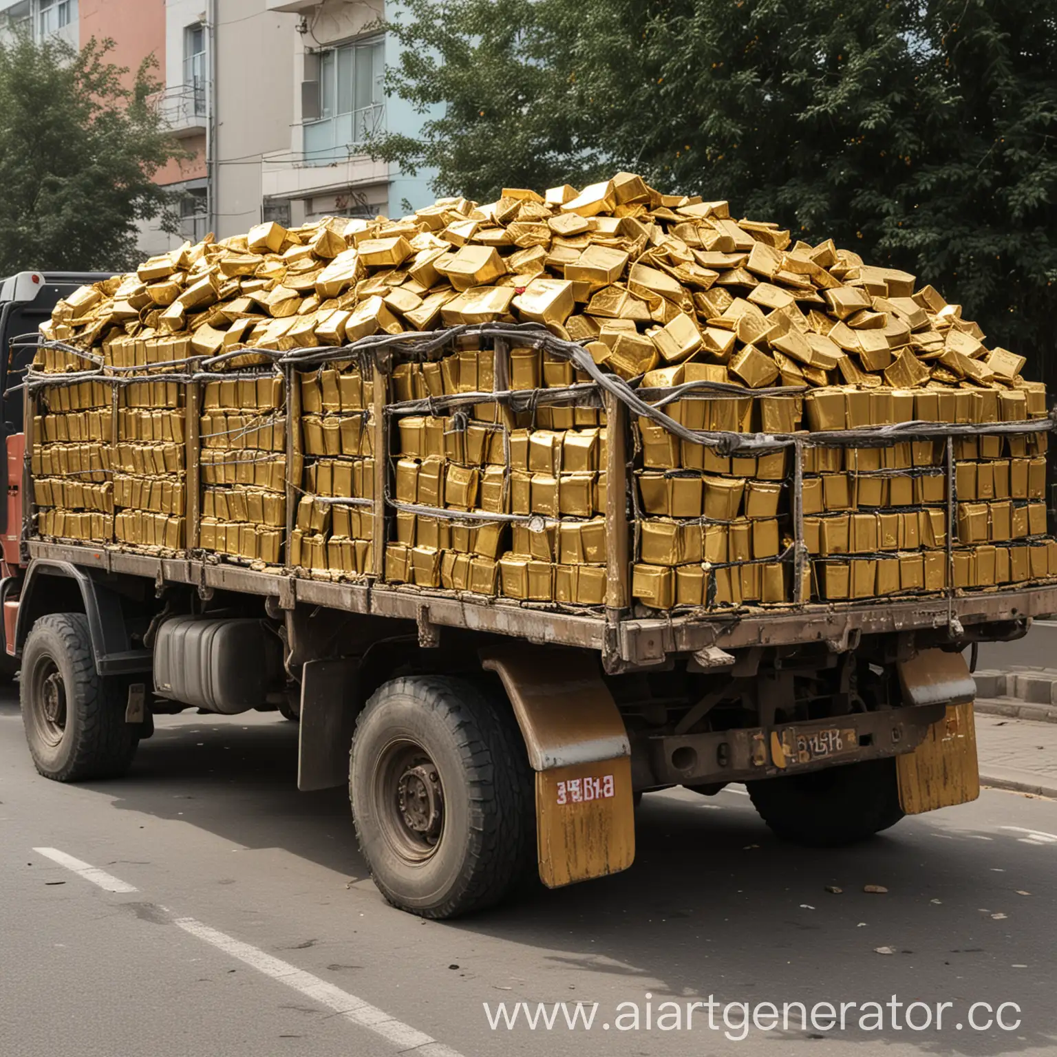 кузов грузовика, наполненный слитками золота