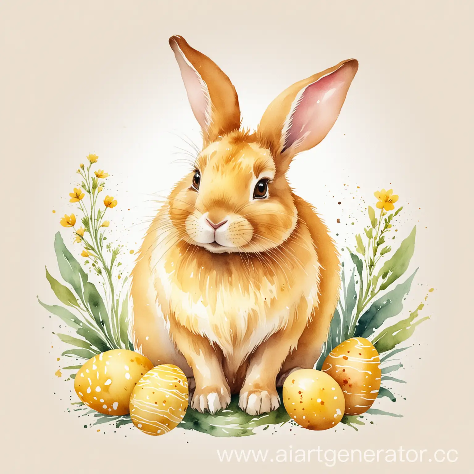 watercolor yellow Easter rabbit on white background